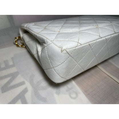 CHANEL CC Paris Limited Double Flap Bag Lambskin Matelasse Chain White