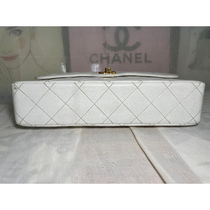 CHANEL CC Paris Limited Double Flap Bag Lambskin Matelasse Chain White