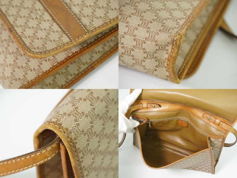 Authentic Celine Macadam Shoulder Bag Pochette PVC Beige Macadam Bag Pre-owned