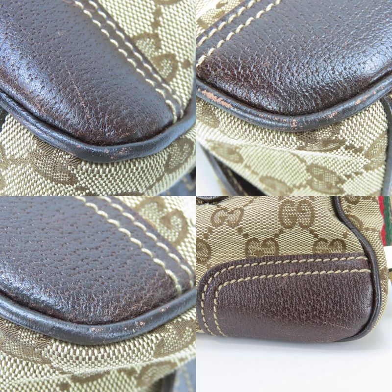 Gucci Boston Bag 161720 Sherry Princi GG Canvas Leather Beige Dark Brown Gold