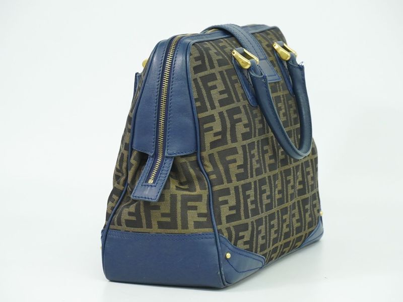 Authentic Fendi Zucca Handbag Canvas Brown Blue 8bn069 Zucca Bag Pre-owned
