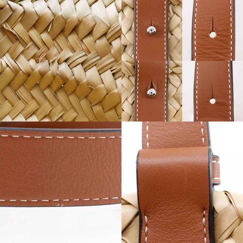 Loewe Basket Bag Small Basket Bag Raffia And Leather Brown Women Tote Bag