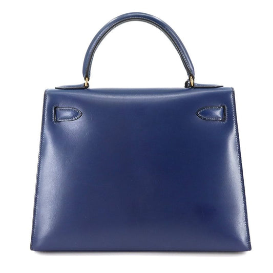 Hermes Kelly 28 Box Calf Blue 2-way Hand Shoulder Bag ?V Stamped 1992 Outer