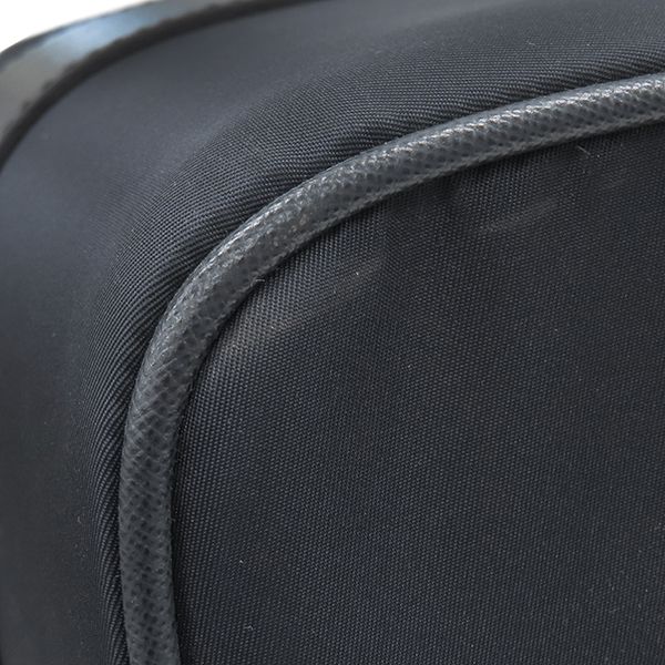 Prada Carry Bag Triangle Logo Carry Case Nylon Leather Navy Silver Hardware