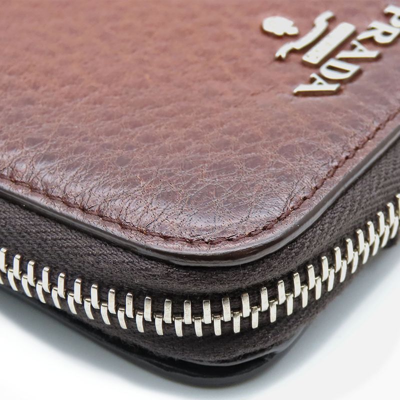 Prada Bifold Wallet 1m0522 Leather Cacao Brown Silver Hardware Compact Round