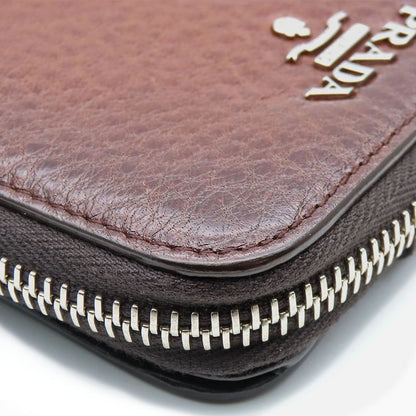 Prada Bifold Wallet 1m0522 Leather Cacao Brown Silver Hardware Compact Round