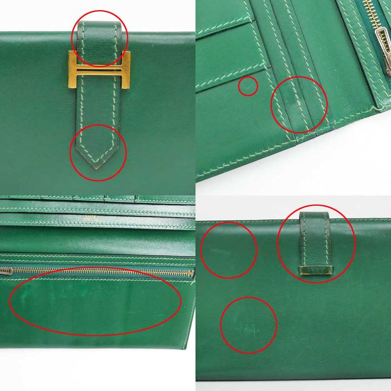 Hermes Bearn Classic Box Cuff Green Gold Hardware F Engraved Leather