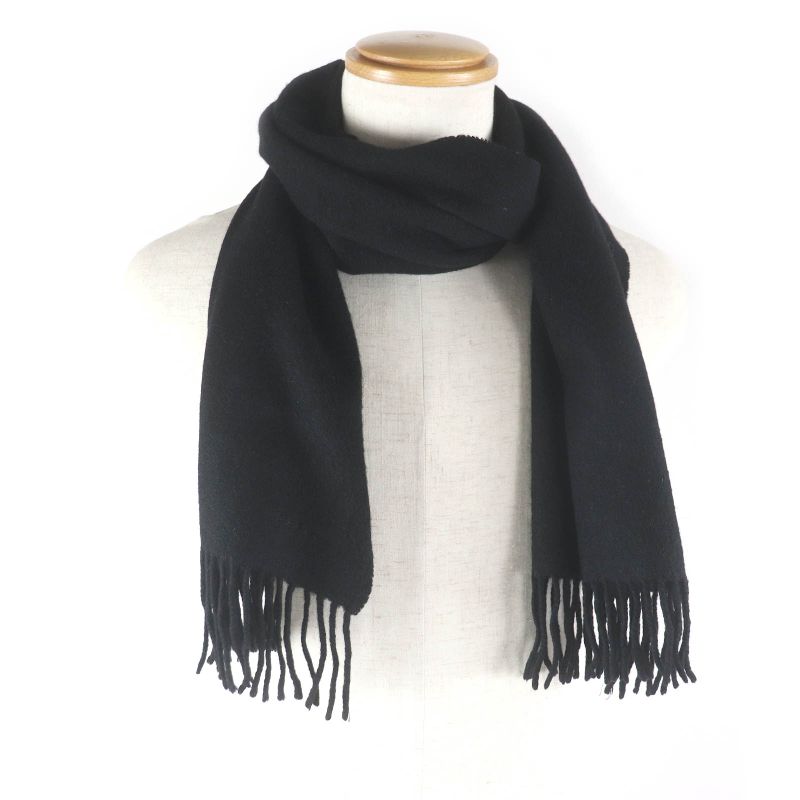 Hermes 100% Cashmere Logo Embroidery Fringe Scarf Stole Shawl