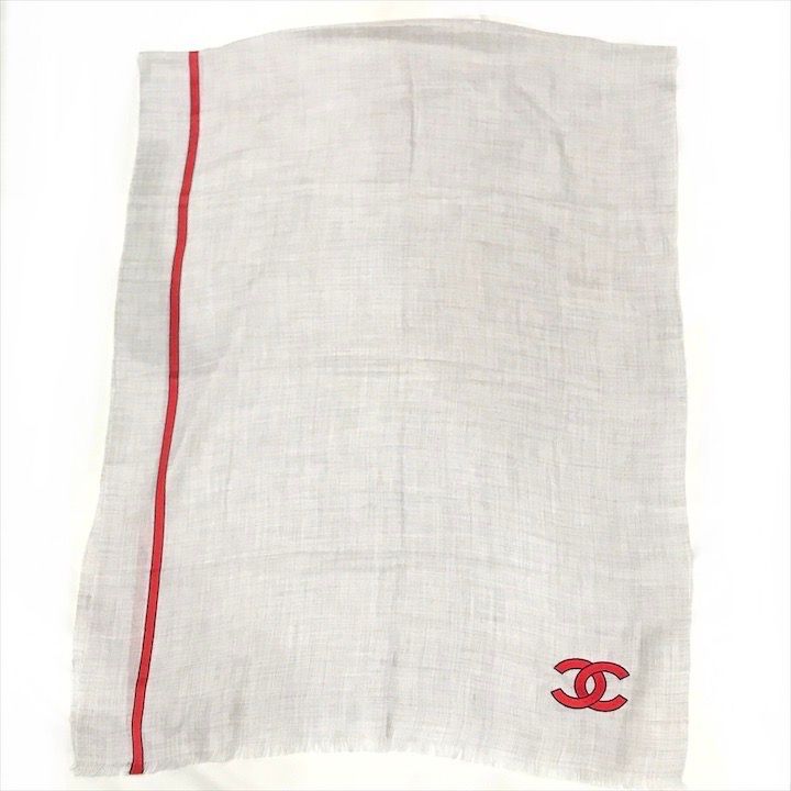 Chanel CC Logo Cashmere Blend Large Shawl Gray Scarf