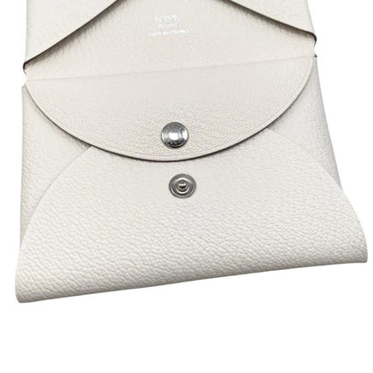 Hermes Card Case Coin Case Calvi Duo W Engraved Nata White Silver Hardware