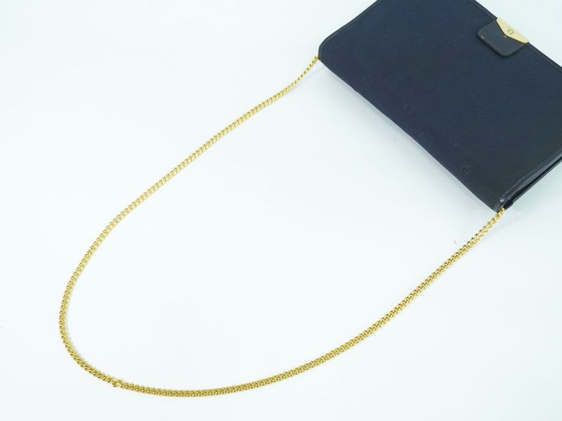 Authentic Christian DIOR Chain Shoulder Bag Canvas Navy Bag Pre-owned [follow-up