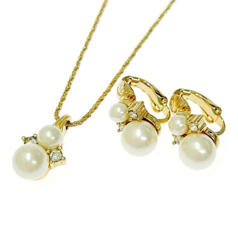 Christian Dior GP Rhinestone Faux Pearl Necklace Earring Set 328030 Necklace