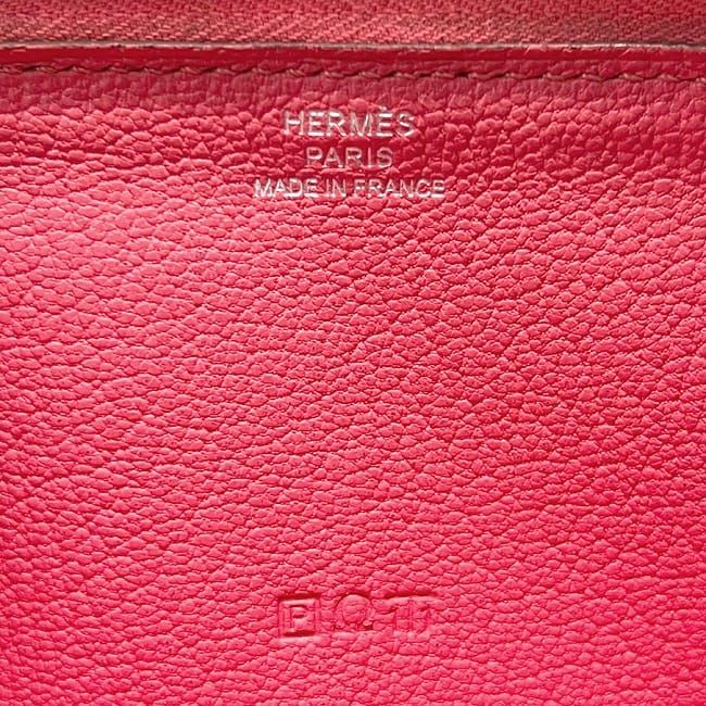 Hermes Round Zipper Long Wallet Azap Pink Rose Lipstick