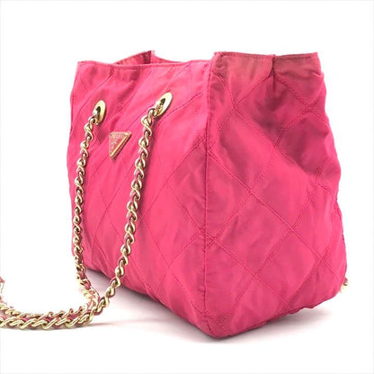 Prada Triangle Logo Tessuto Nylon Quilted Chain Tote Pink