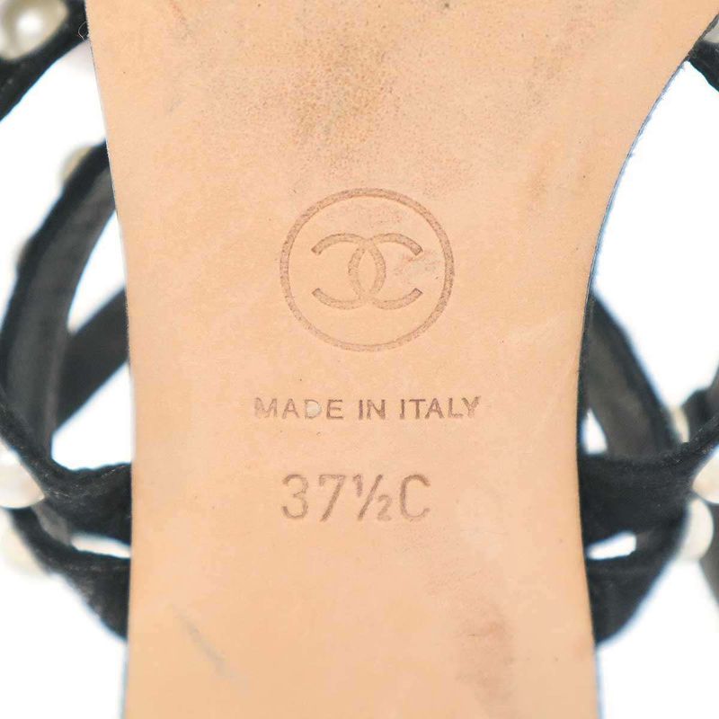 Chanel Multi-Strap Matelasse Pearl Sandals Black 37 1 2c