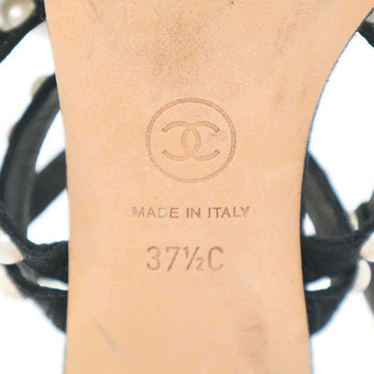 Chanel Multi-Strap Matelasse Pearl Sandals Black 37 1 2c