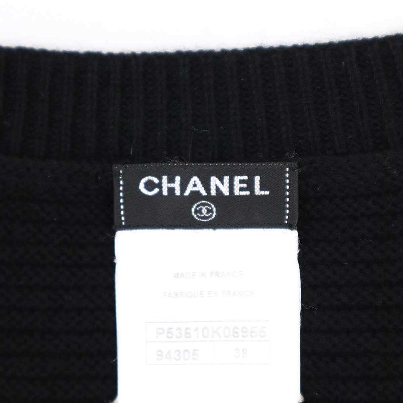 Chanel Faux Pearl Cashmere Cotton Knit Cardigan P53610k06955 Black 38