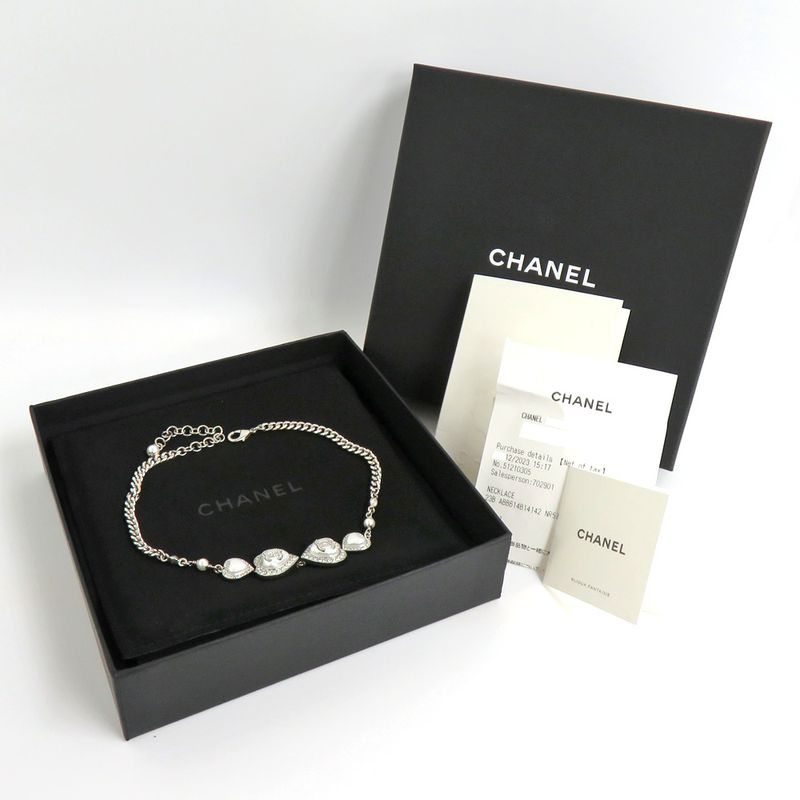 Chanel Necklace Heart Rhinestone Silver 23B Abb614b Fake Pearl Coco