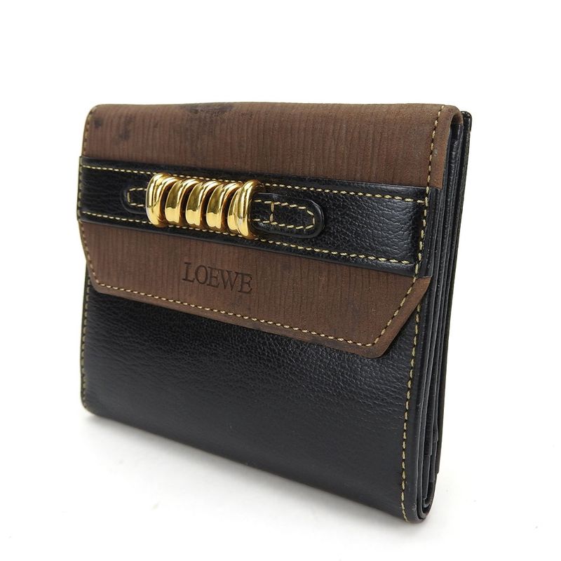 Loewe Bifold Wallet Velasquez Leather Black Brown Gold Hardware Everyday Use