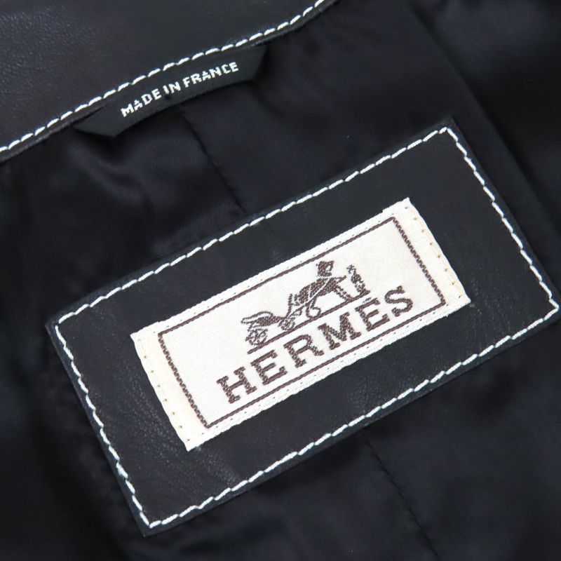 Hermes 18AW H843030ha0250 Lambskin Leather Gilet Vest Black 50 Hanger Made In