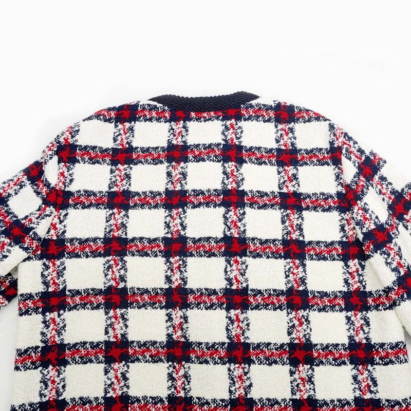 Gucci Tweed Jacket Size 40 White Navy Red 660820 Long Sleeve Women's