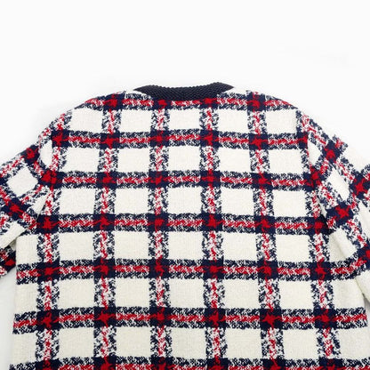 Gucci Tweed Jacket Size 40 White Navy Red 660820 Long Sleeve Women's