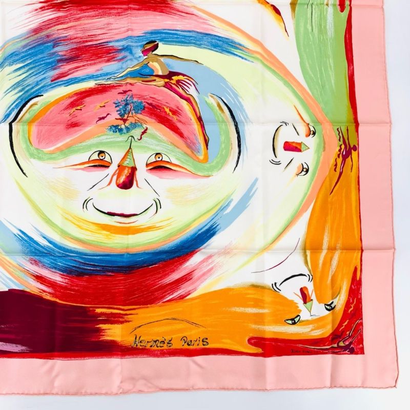 Hermes Carre 90 Smiles In Third Millenary Pink X Multicolor Scarf 100% Silk