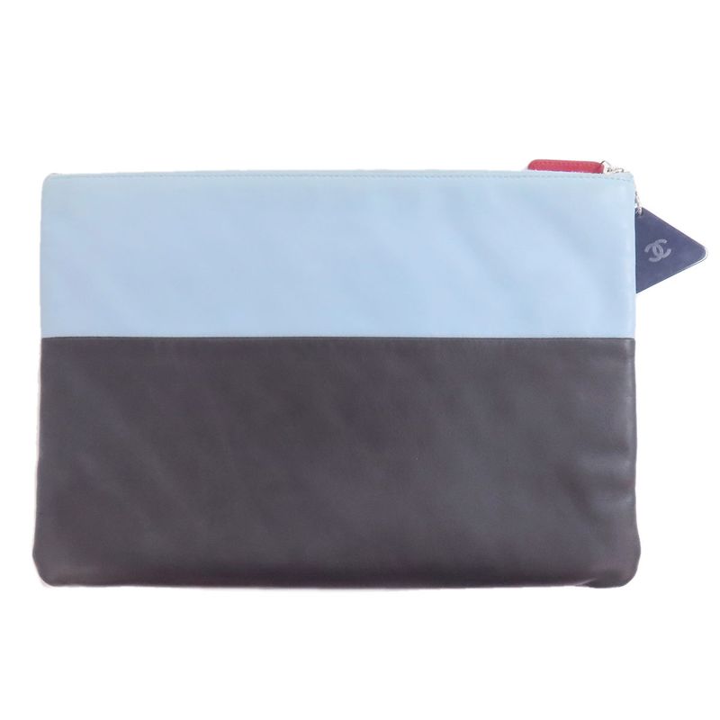 Chanel Coco Mark Bicolor Clutch Bag Leather Women