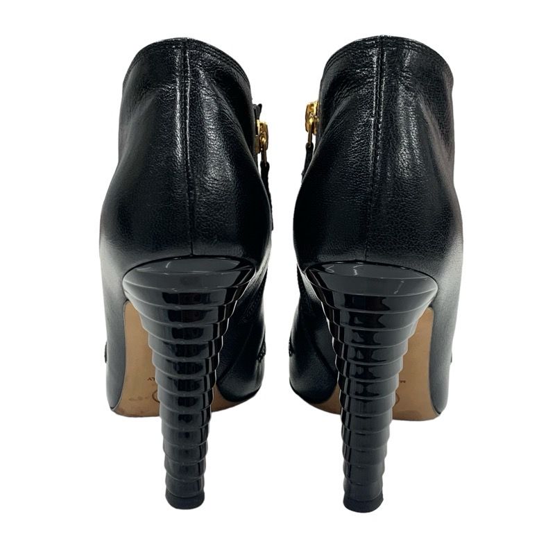 Chanel Boots Short Boots Shoes Leather Patent Black Here Mark Booties