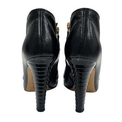 Chanel Boots Short Boots Shoes Leather Patent Black Here Mark Booties