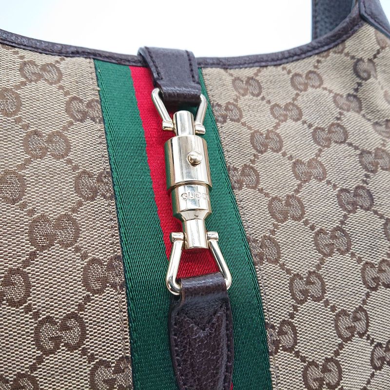 Gucci Hobo New Jackie Sherry Line GG Canvas Handbag Leather Beige Brown