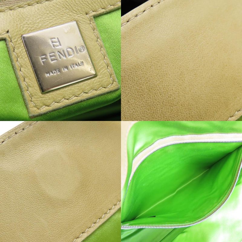 Fendi Tote Roll Bag Leather Beige Pink Green Silver Hardware Shoulder Floral A4