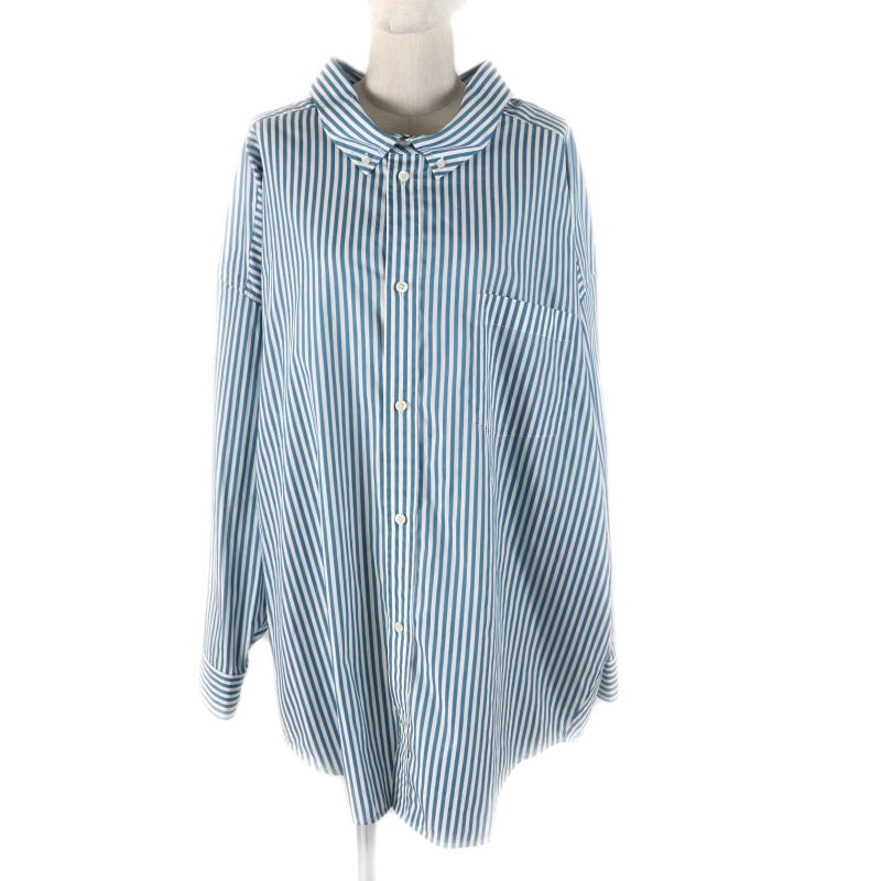 Balenciaga 21AW 622050 100% Cotton Logo Stripe Oversized Long Sleeve Shirt
