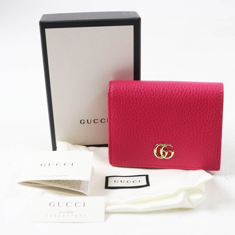 Gucci 456126 GG Marmont Leather Mini Wallet/bifold Wallet Shocking Pink Gold