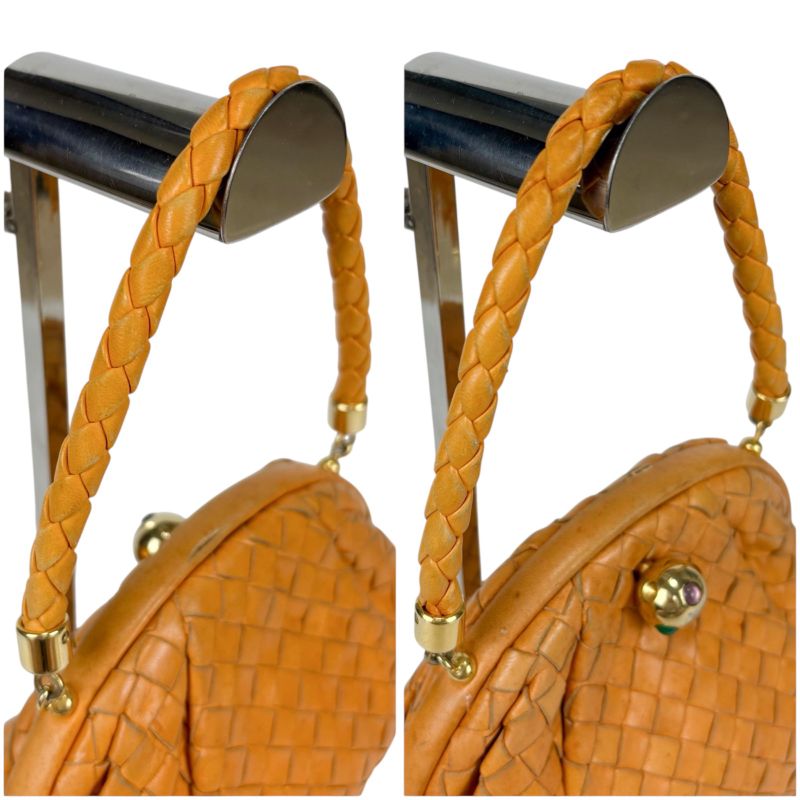 Bottega Veneta Mini Handbag Orange Accessory Pouch Intrecciato Leather Top