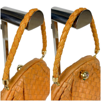 Bottega Veneta Mini Handbag Orange Accessory Pouch Intrecciato Leather Top