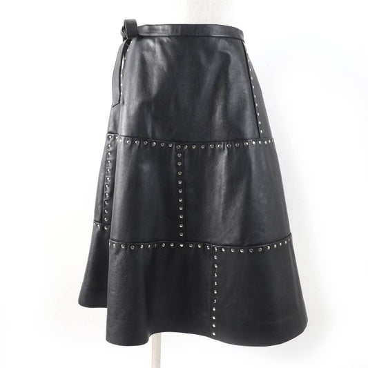 Balenciaga 457902 Studded Long Length Leather Wrap Skirt Rolled Skirt Black 38