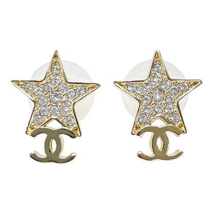 Chanel Earrings Gold Star Coco Mark GP Rhinestone Women's Accessories
