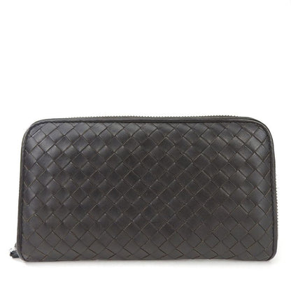 Bottega Veneta Long Wallet Intrecciato Calf Dark Brown Round Zipper Men's Men