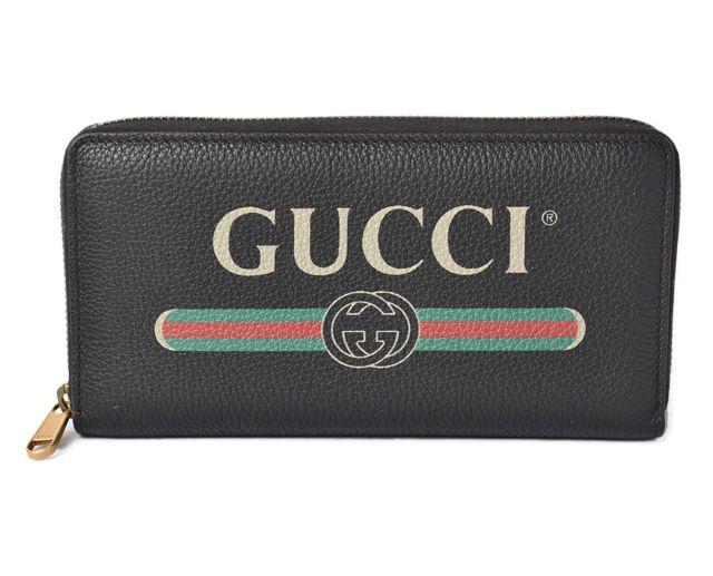 Unused Gucci Long Wallet Vintage Logo Print Black 496317
