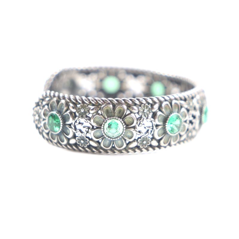 Gucci Crystal Floral Interlocking G Bangle Bracelet Ag925 Silver Green 16 With