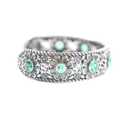 Gucci Crystal Floral Interlocking G Bangle Bracelet Ag925 Silver Green 16 With