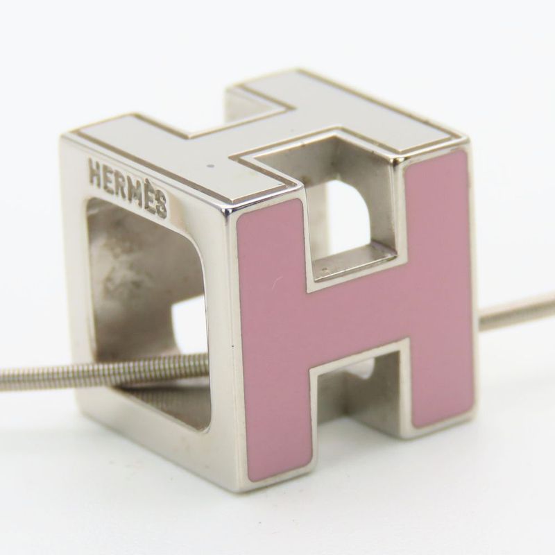 Hermes Necklace Caged Ash Metal Pink Silver Hardware H Cube Accessories