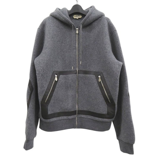 Hermes Knit Hooded Zip-up Hoodie 32-5733 Hoodie Wool Cashmere Gray 1383 Hermes