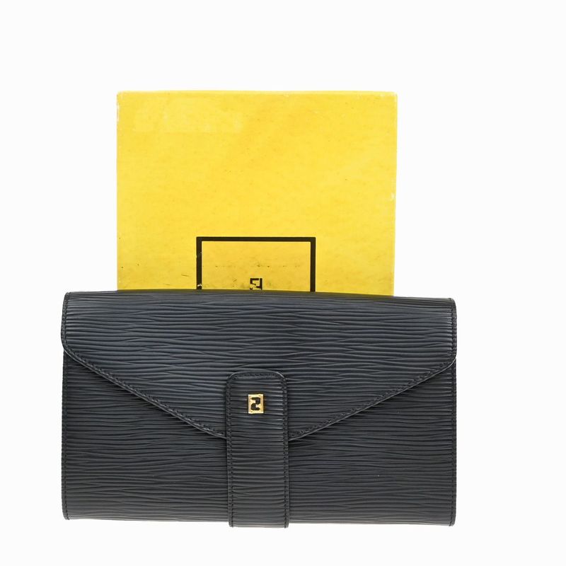 Fendi Long Wallet Logo Black Gold 64ka736
