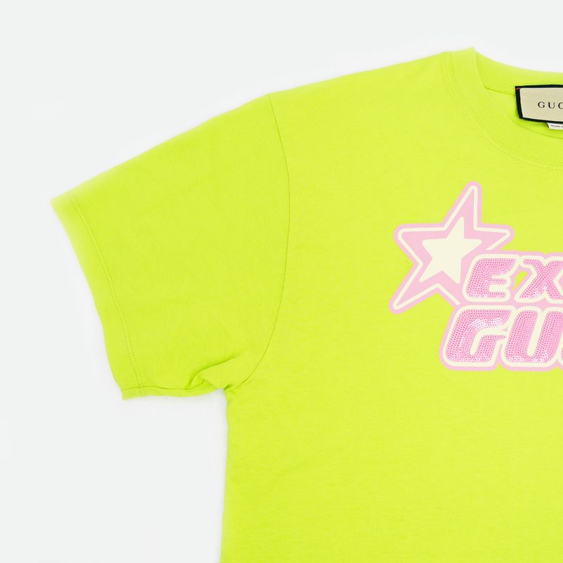 Gucci T-shirt Sequins XS Size 776596 Yellow Pink Cotton Women's Clothing