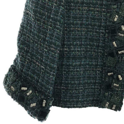 Chanel - Wool Tweed Corsage Decoration Collarless Short Jacket - 36 - Green -