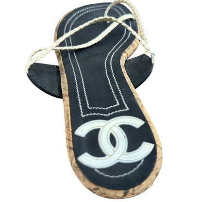 Good Chanel Coco Mark Strap Sandals Size 35 Approx 22cm (8.66in) Black Ladies