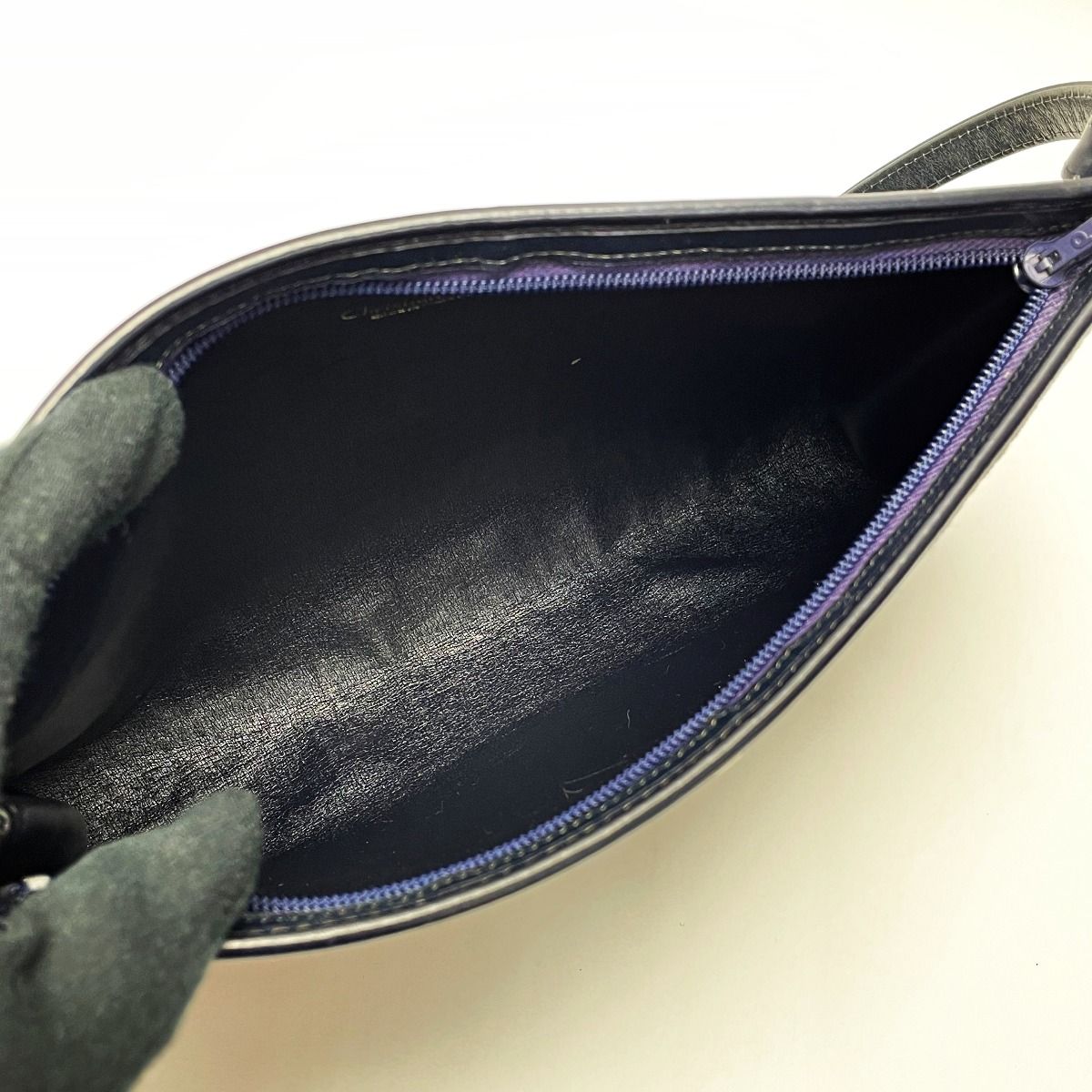 Christian Dior Trotter Navy X Gray Shoulder Bag Women's Gold Hardware