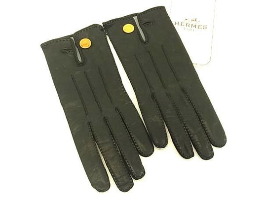 Hermes Sellier Lambskin Gloves Size 6 1/2 Women's Black Fb0801